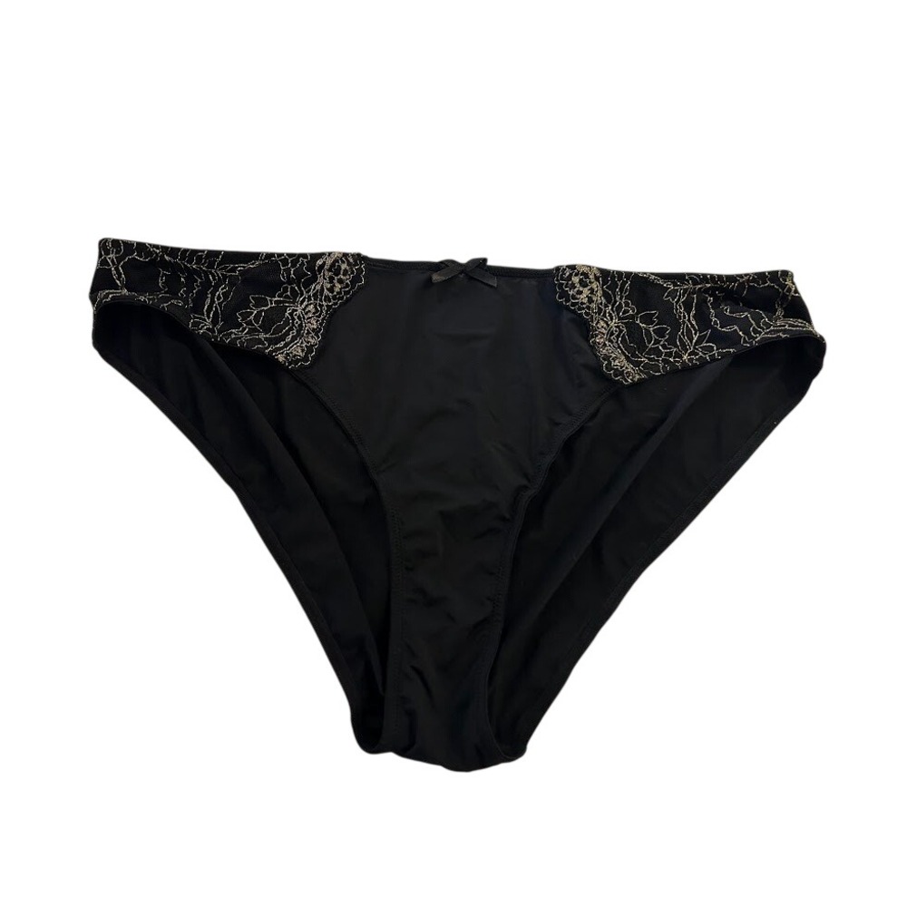 Adore Me Womens 3X Bikini Panties Black Gold Metallic Floral Lace New NWT